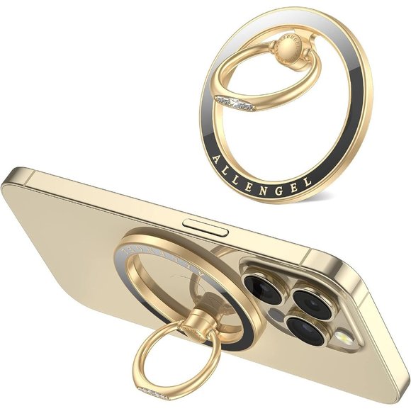 Gold and Black Ceramic Allengel Magnetic Phone Ring Holder for All Smartphone - Picture 1 of 15